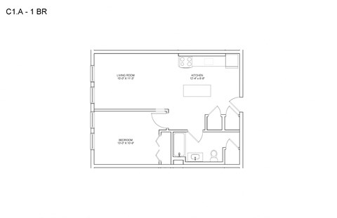 a floor plan of a home with a bedroom and a living room